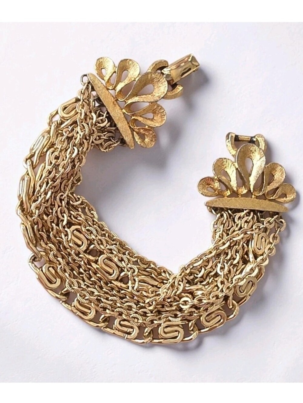 Vintage Signed Coro Gold Tone Multi Strand Chain Bracelet Textured 7.5"*
